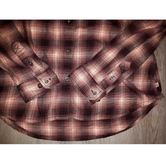Carhartt Pink and Brown Plaid Button Down Long Sleeve Shirt Flannel Size Medium - Picture 3 of 5